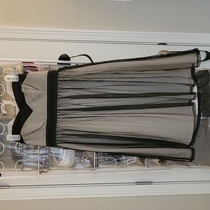 White House Black Market black and nude mesh overlay strapless formal dress